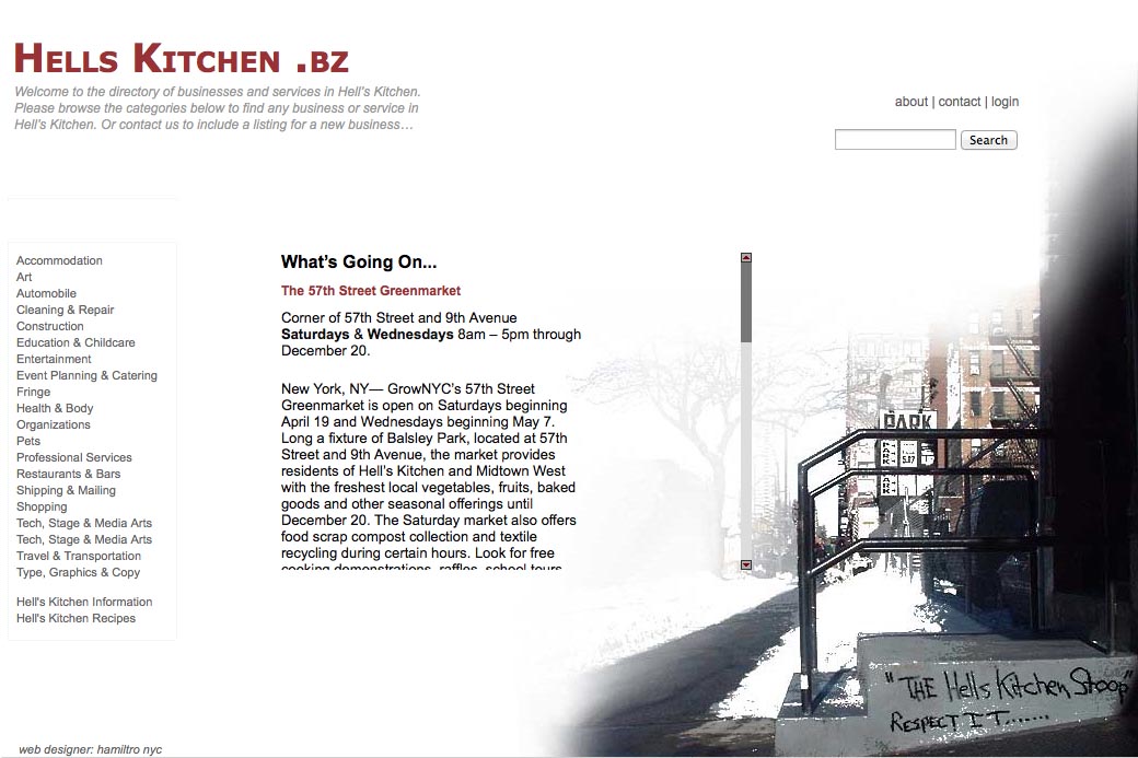 web design for a neighborhood business website for Hells Kitchen in New York