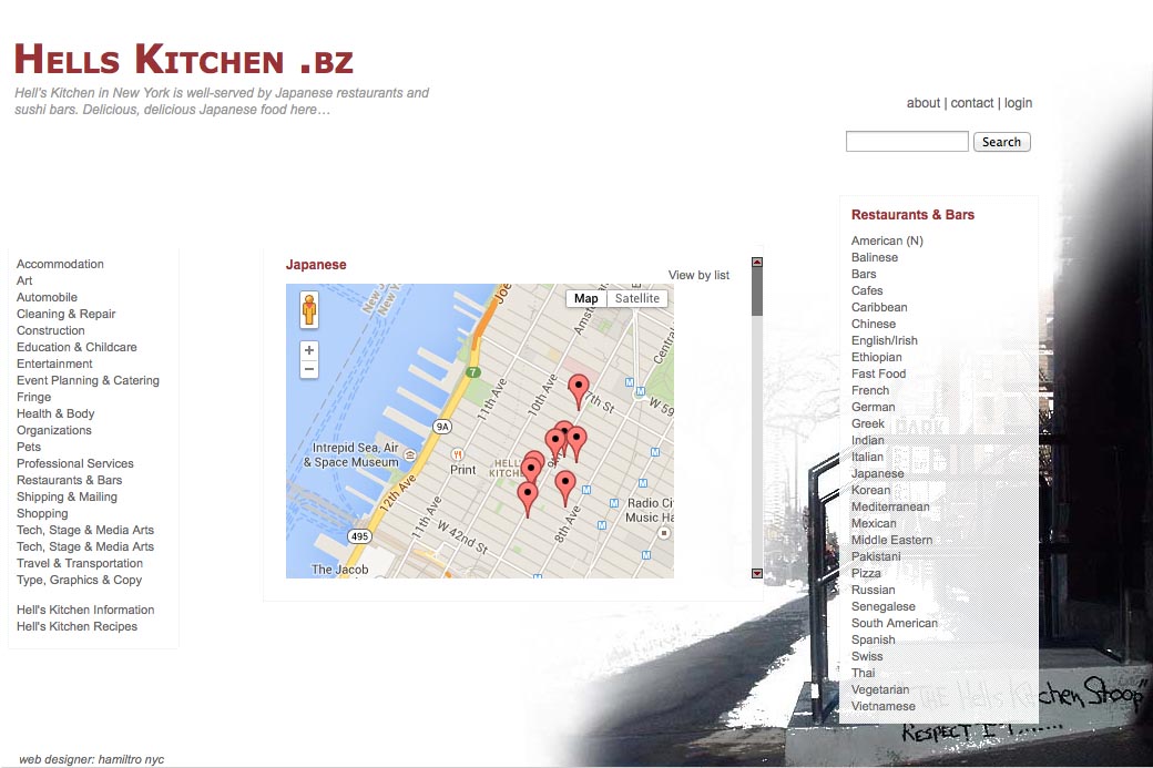 web design for a neighborhood business website - category page showing business locations using Google maps