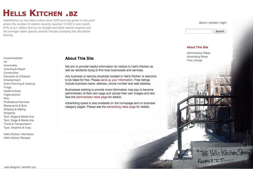 web design for a neighborhood business website - about page