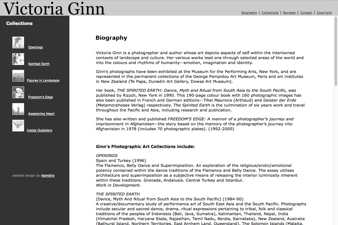 web design for an ethnographic photographer - biography page