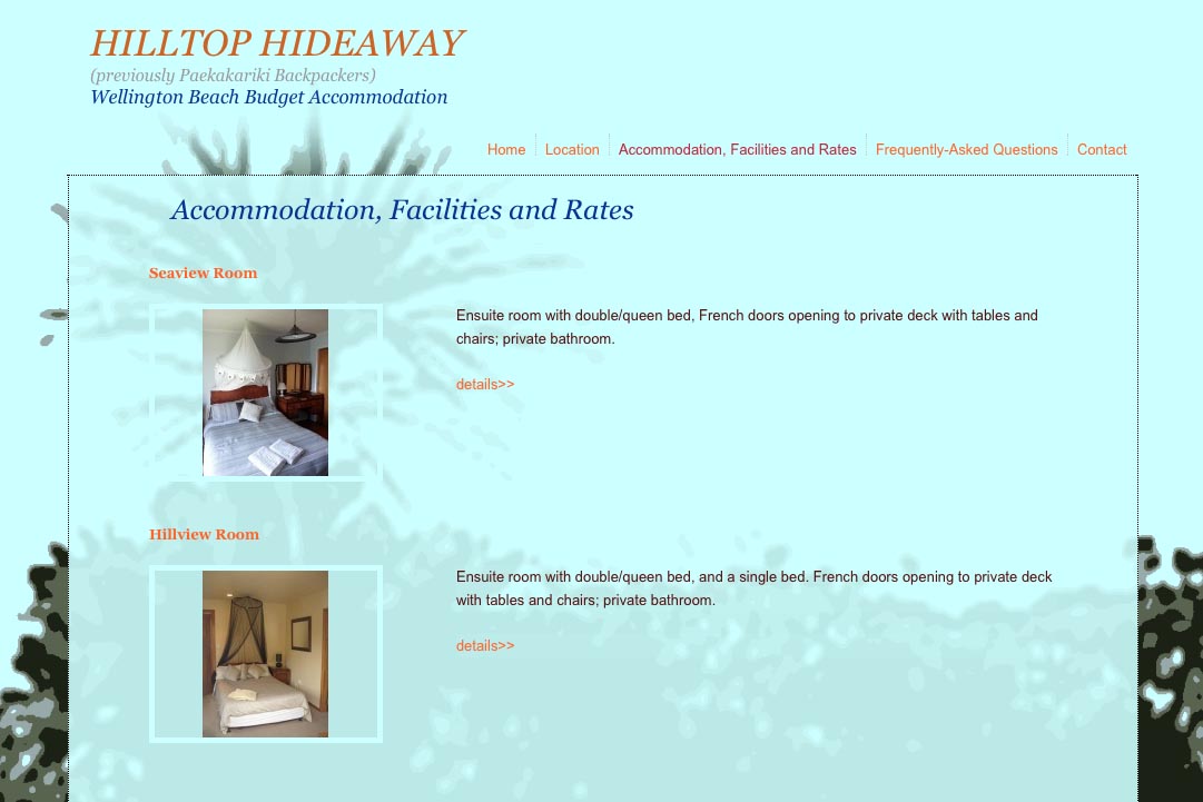 web design for a budget backpacker accommodation lodge - accommodation page