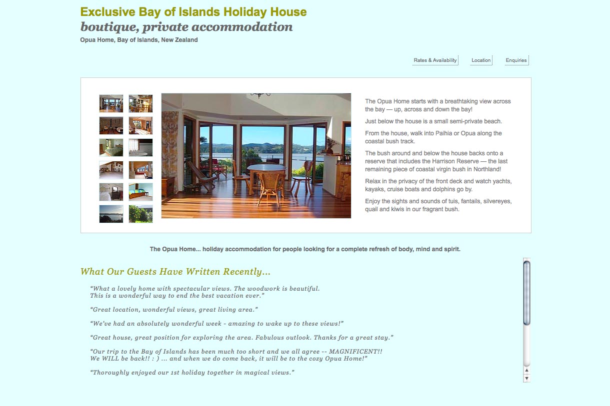 web design for a holiday home in New Zealand