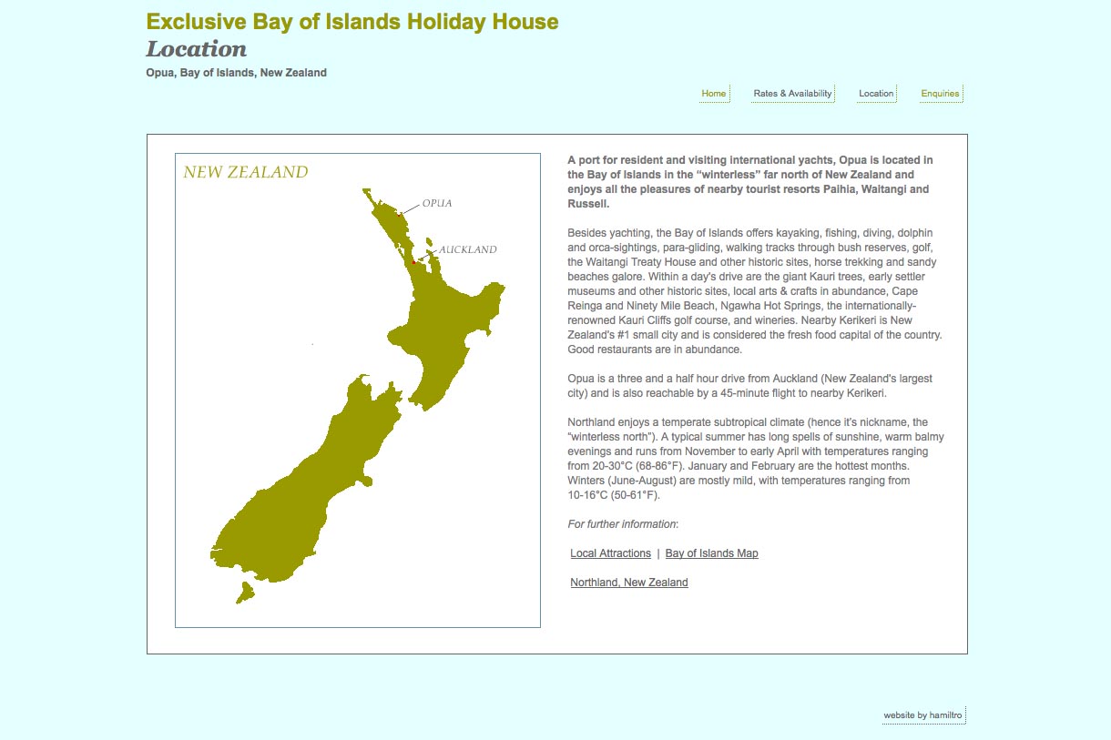 web design for a holiday home in New Zealand - location page