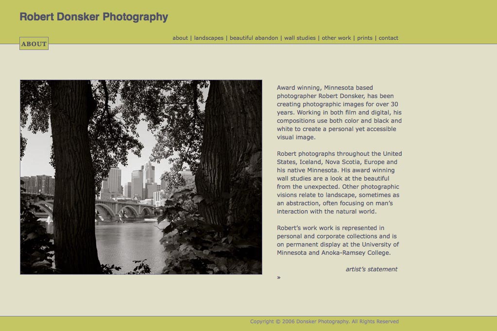 web design for a photographer - about page