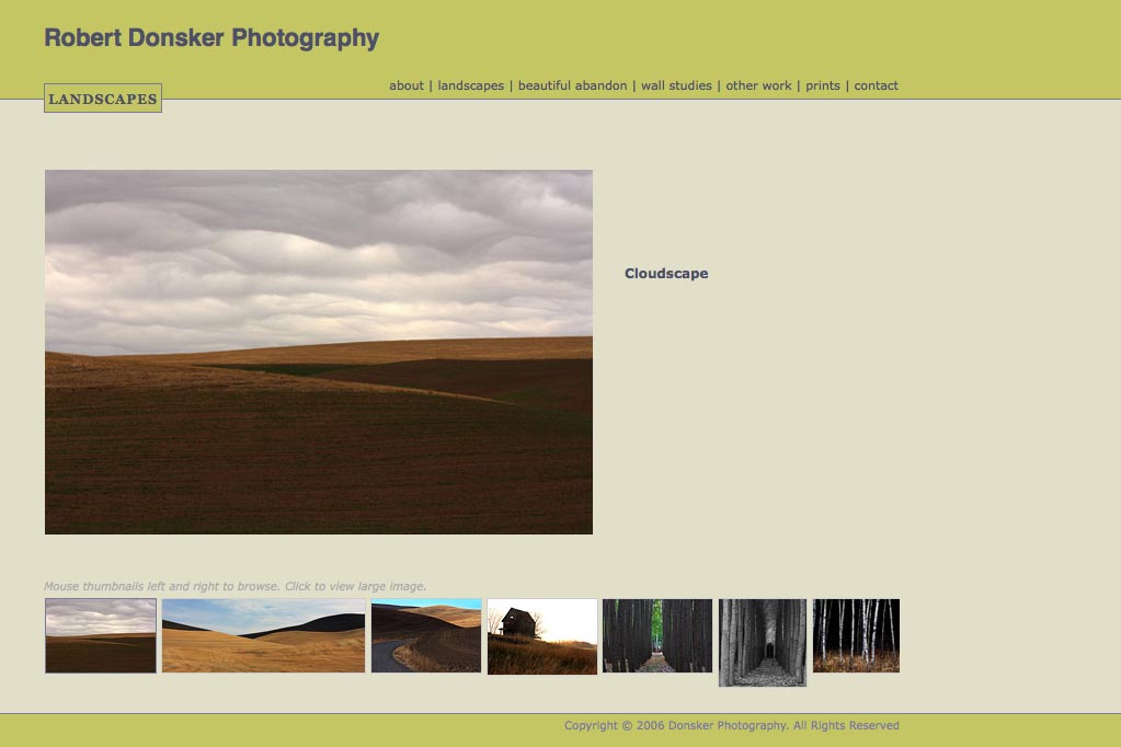 web design for a photographer - landscapes portfolio page