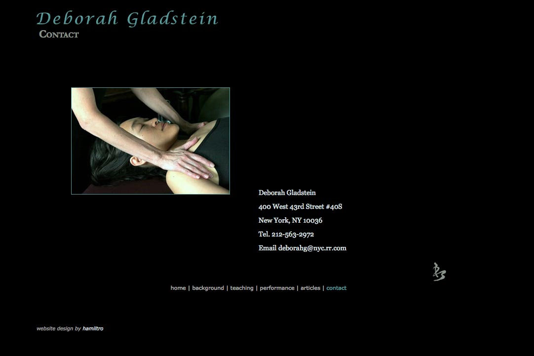 web design for a dancer - contact page