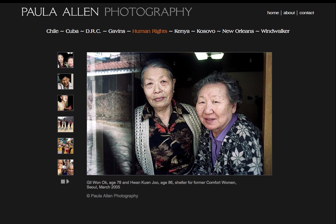 web design for a social documentary photographer - comfort women portfolio page