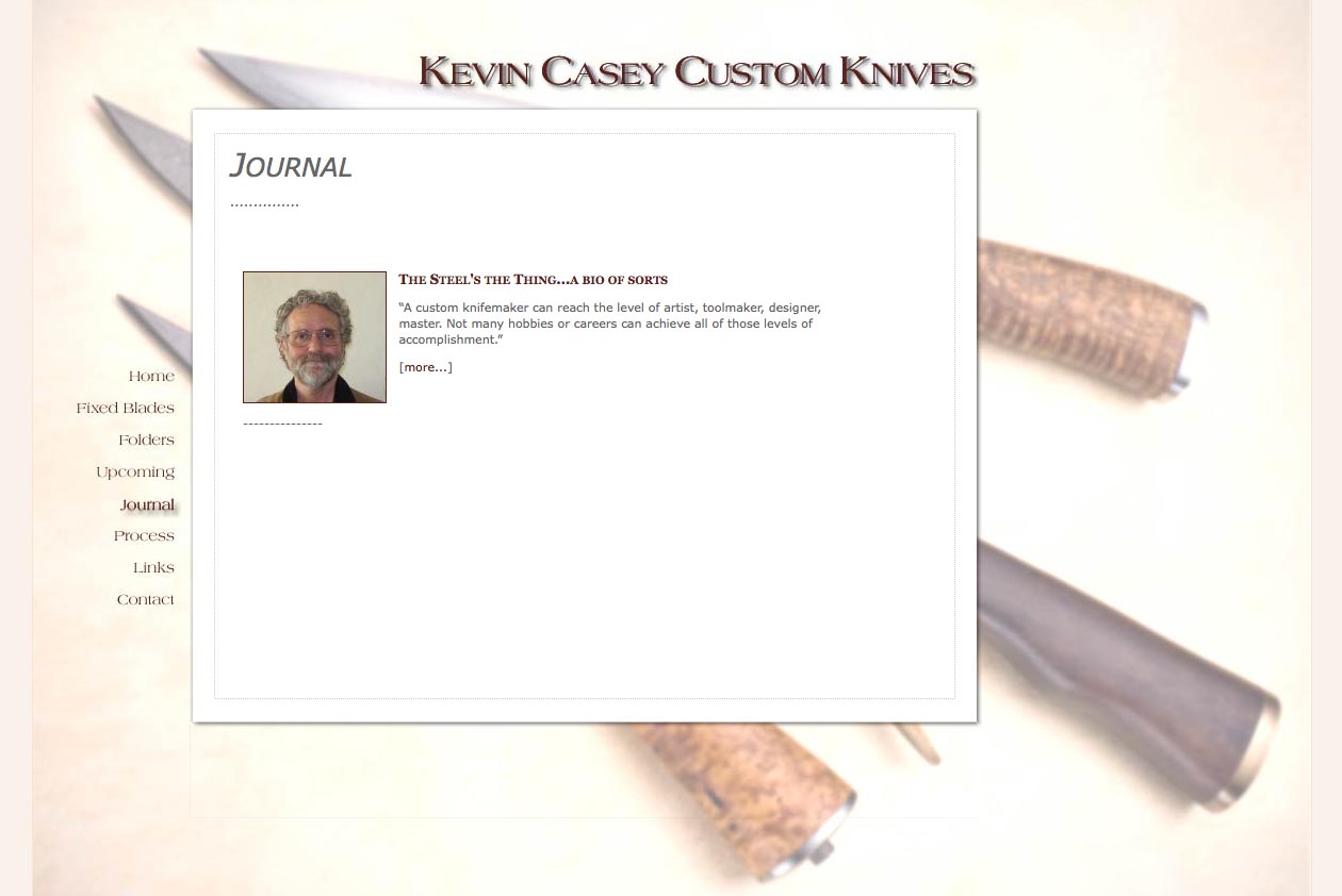 web design for a custom knife craftsman - journal page