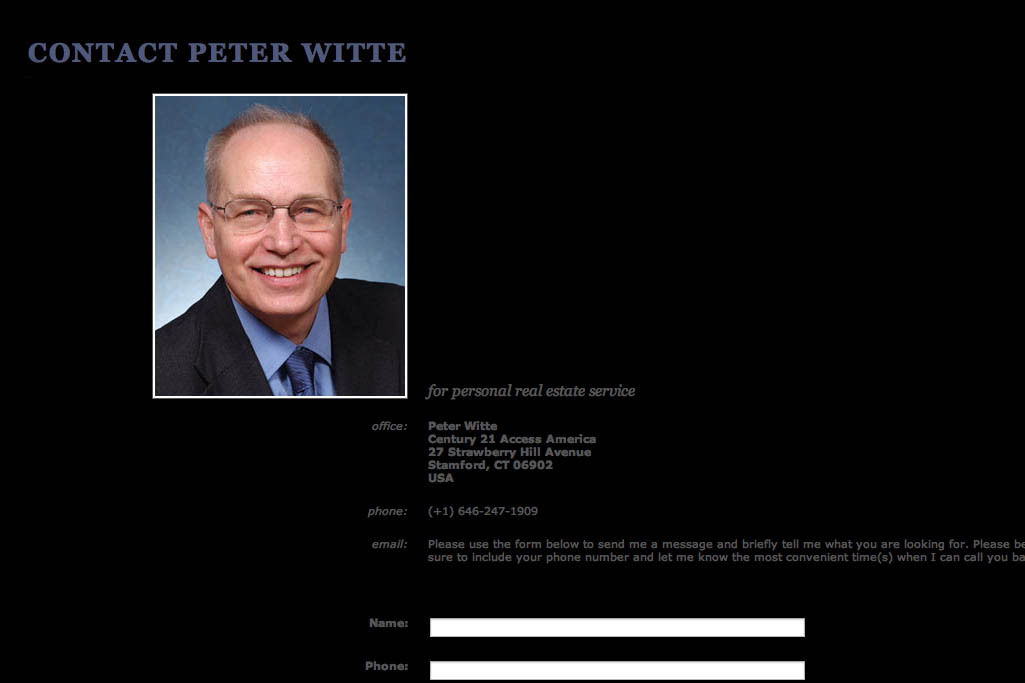 web design for a real estate consultant - contact page