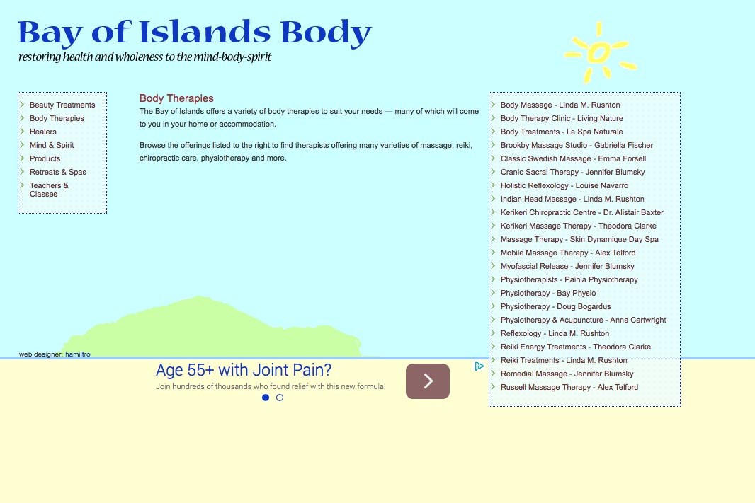 web design for holistic services in a local community - body therapies page