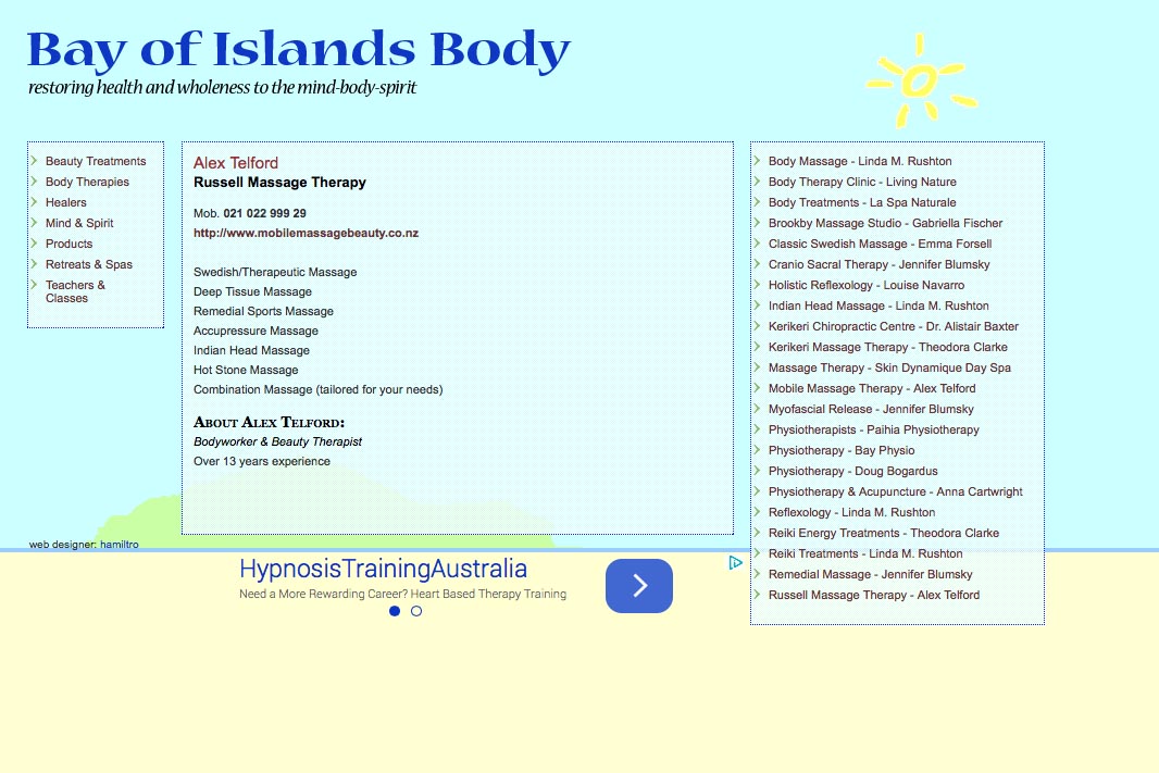 web design for holistic services in a local community - body therapies single page