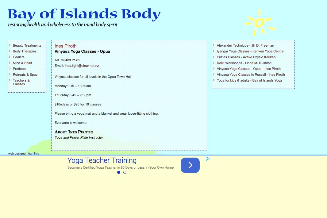 web design for holistic services in a local community - yoga teacher page