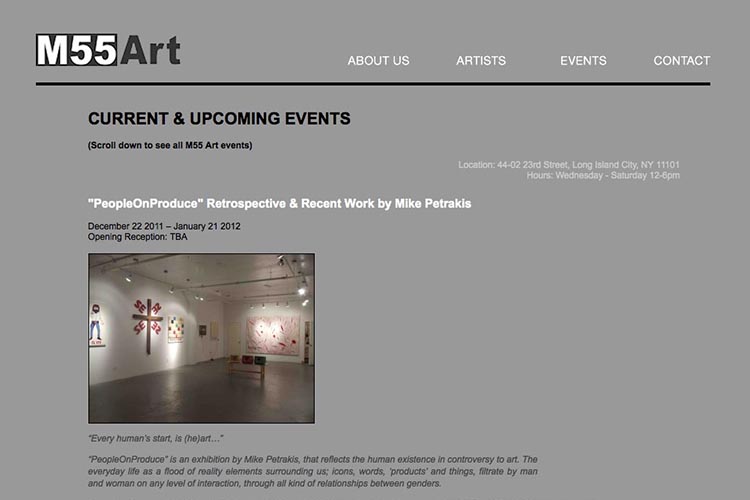 web design for an art gallery in New York - events page