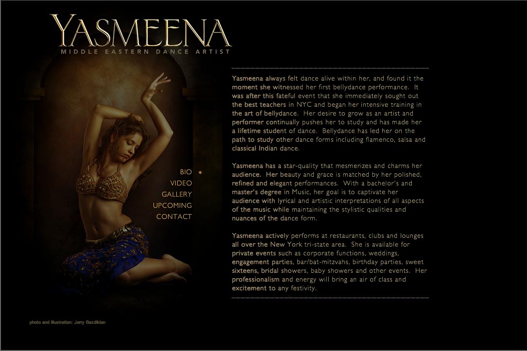 web design for a belly dancer in New York - about page