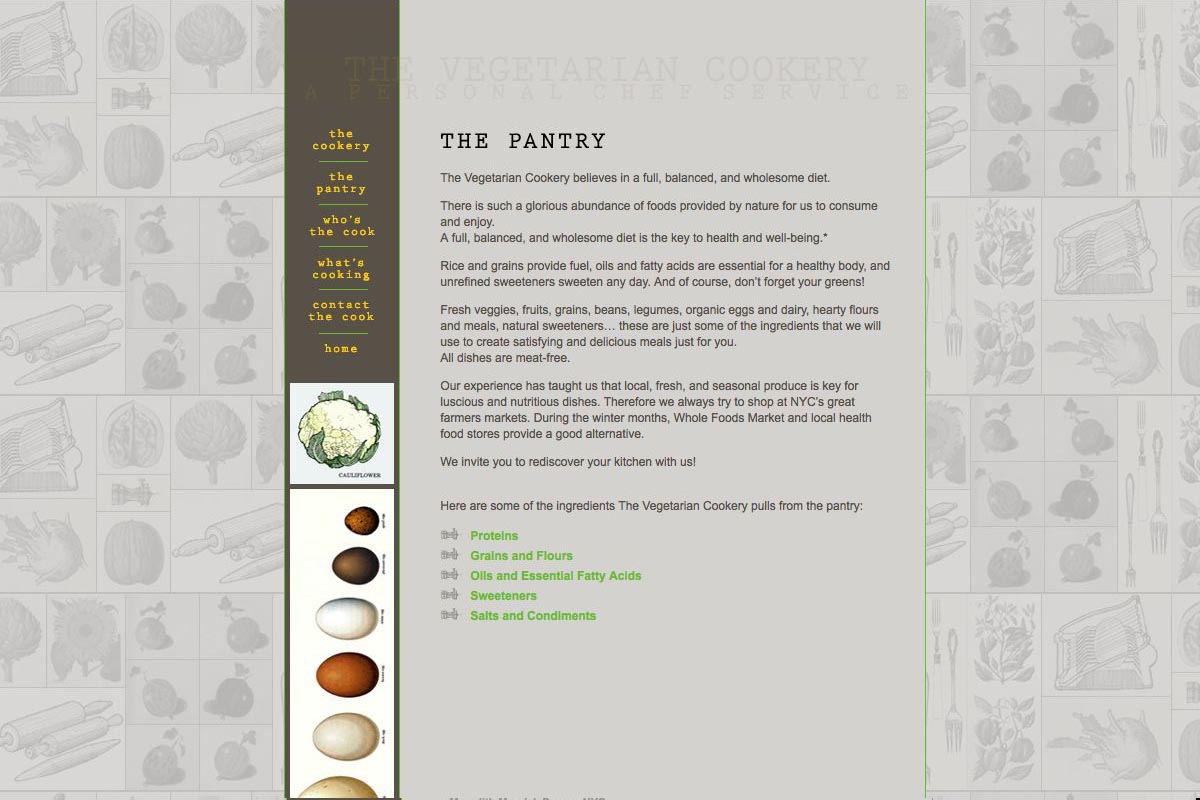 web design for a personal chef business - pantry page