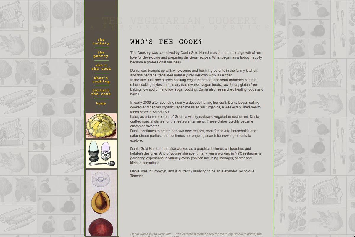 web design for a personal chef business - about the cook Dania Gold Namdar