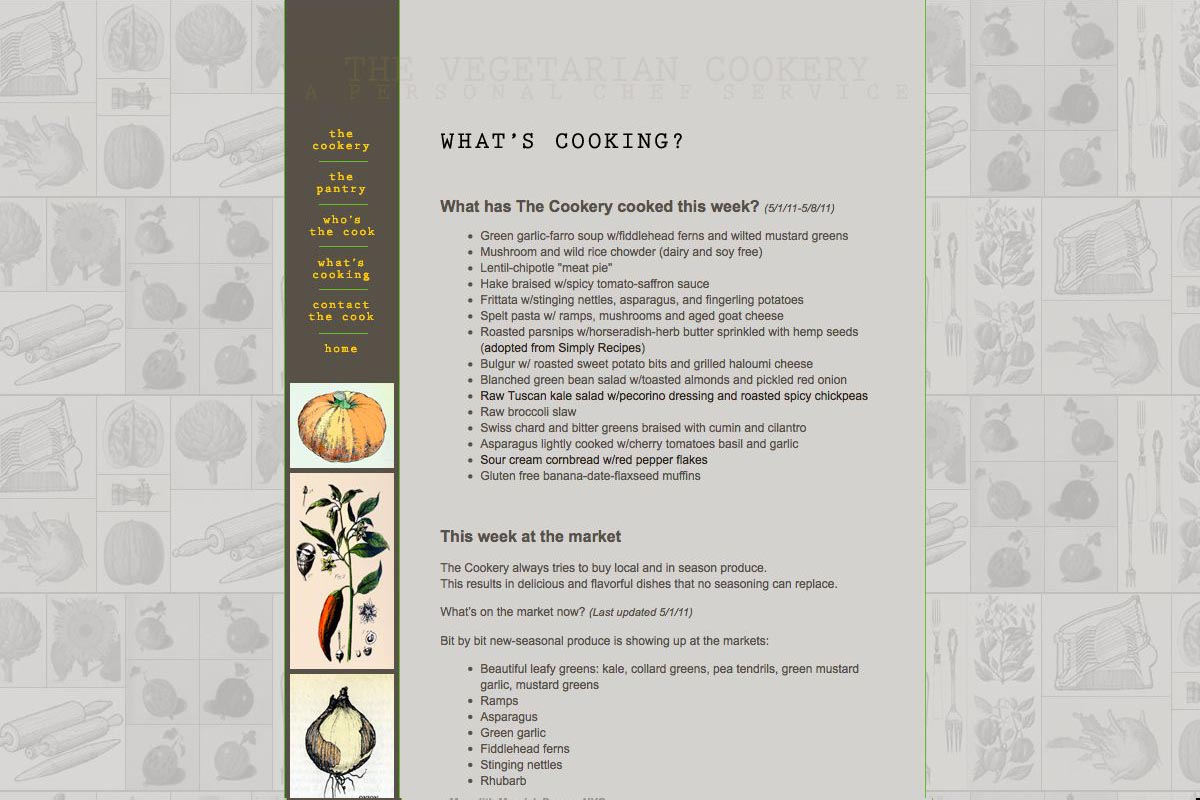 web design for a personal chef business - what's cooking page