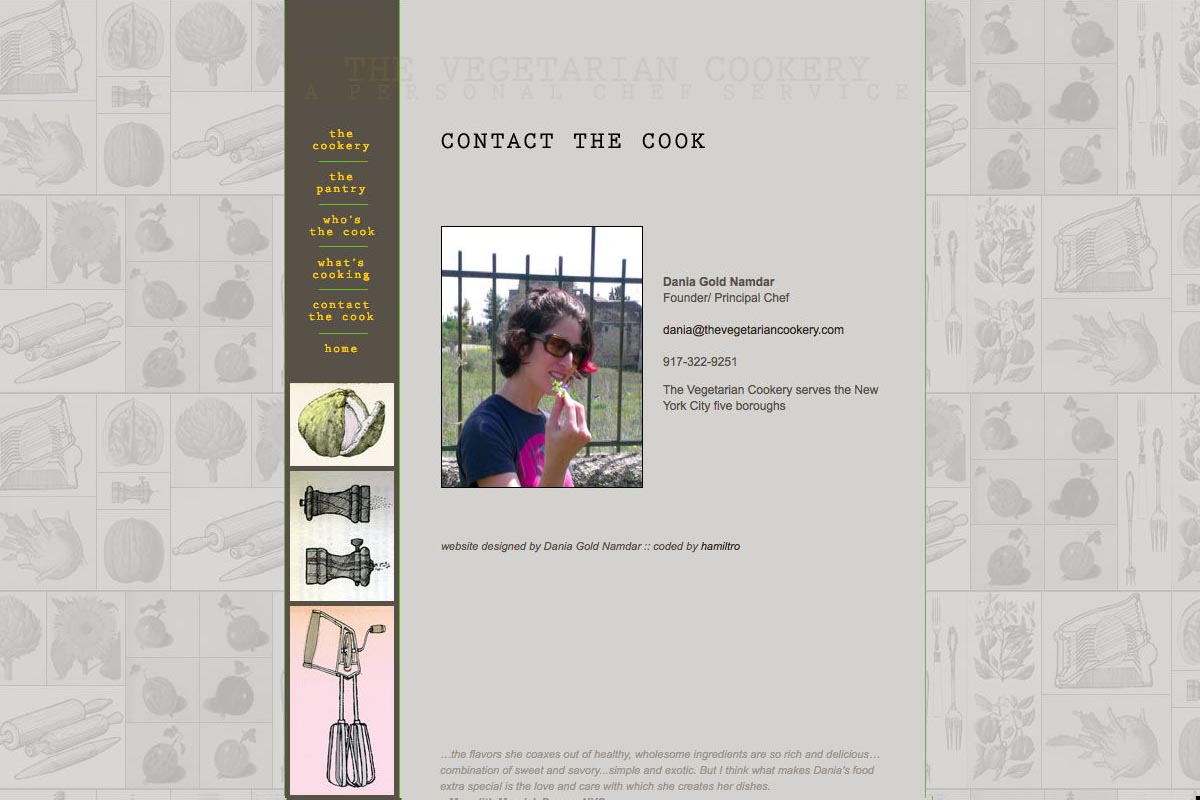 web design for a personal chef business - contact page