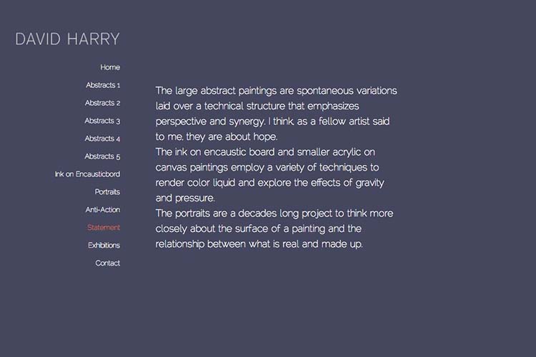 web design for an abstract artist - statement page