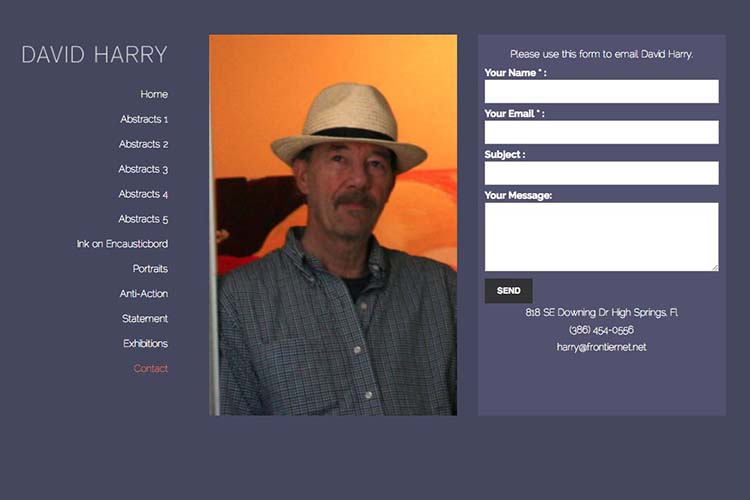 web design for an abstract artist - contact page