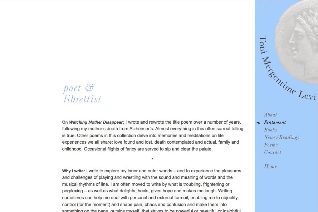 web design for a poet and fundraiser - poet statement page