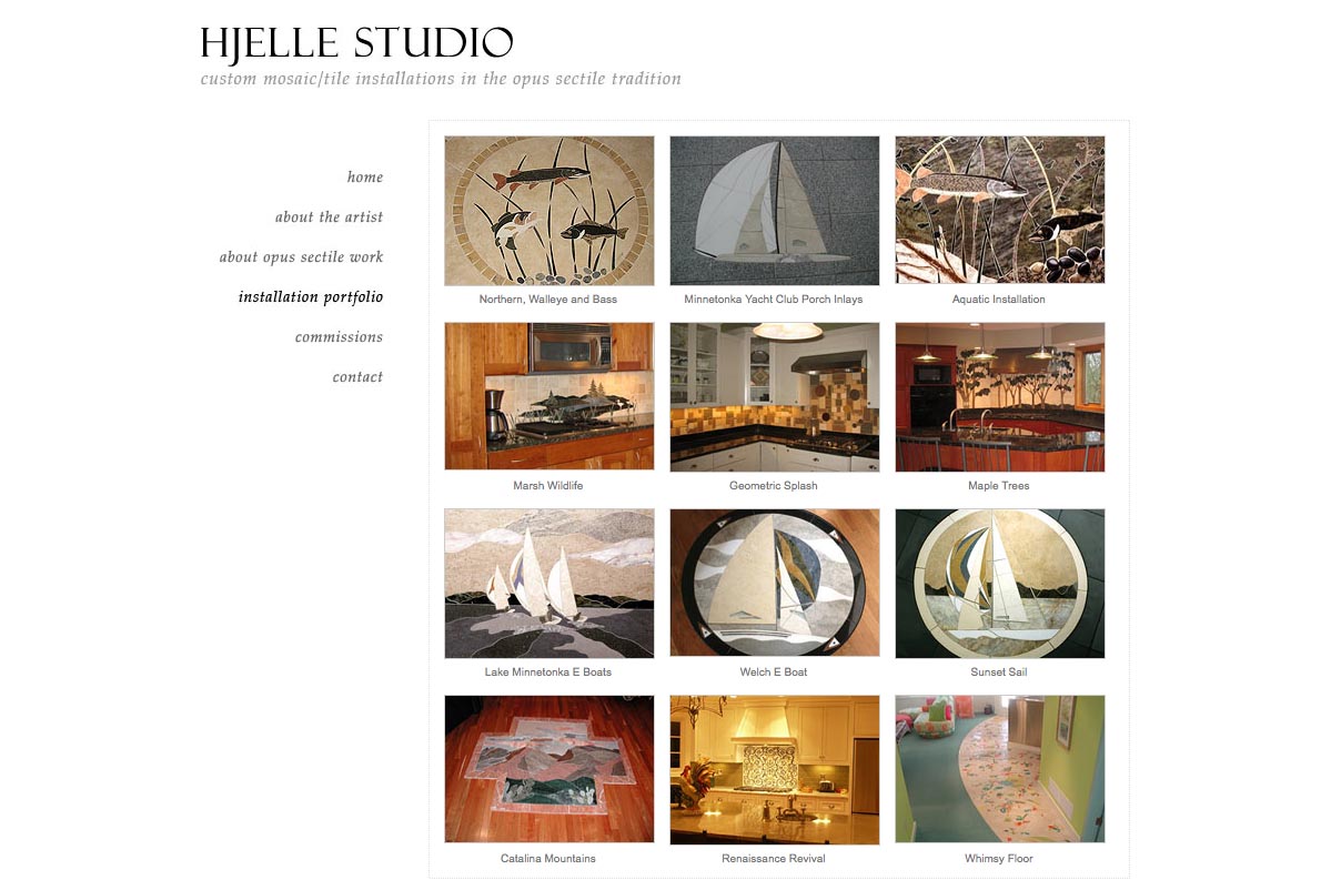 web design for a mosaic tile designer - portfolio page