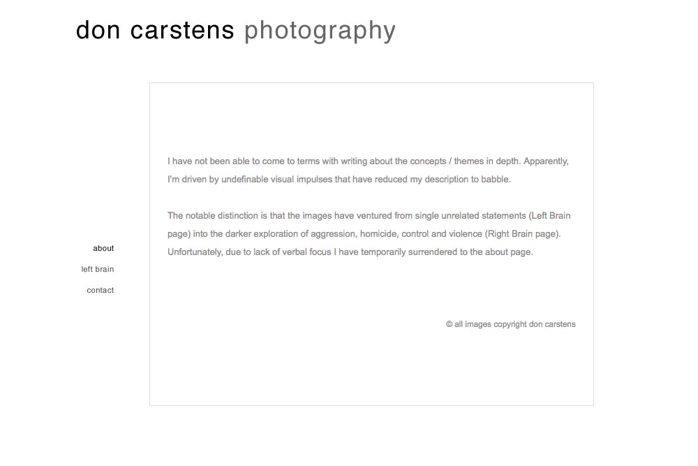 web design for a photographer of aggression - about page