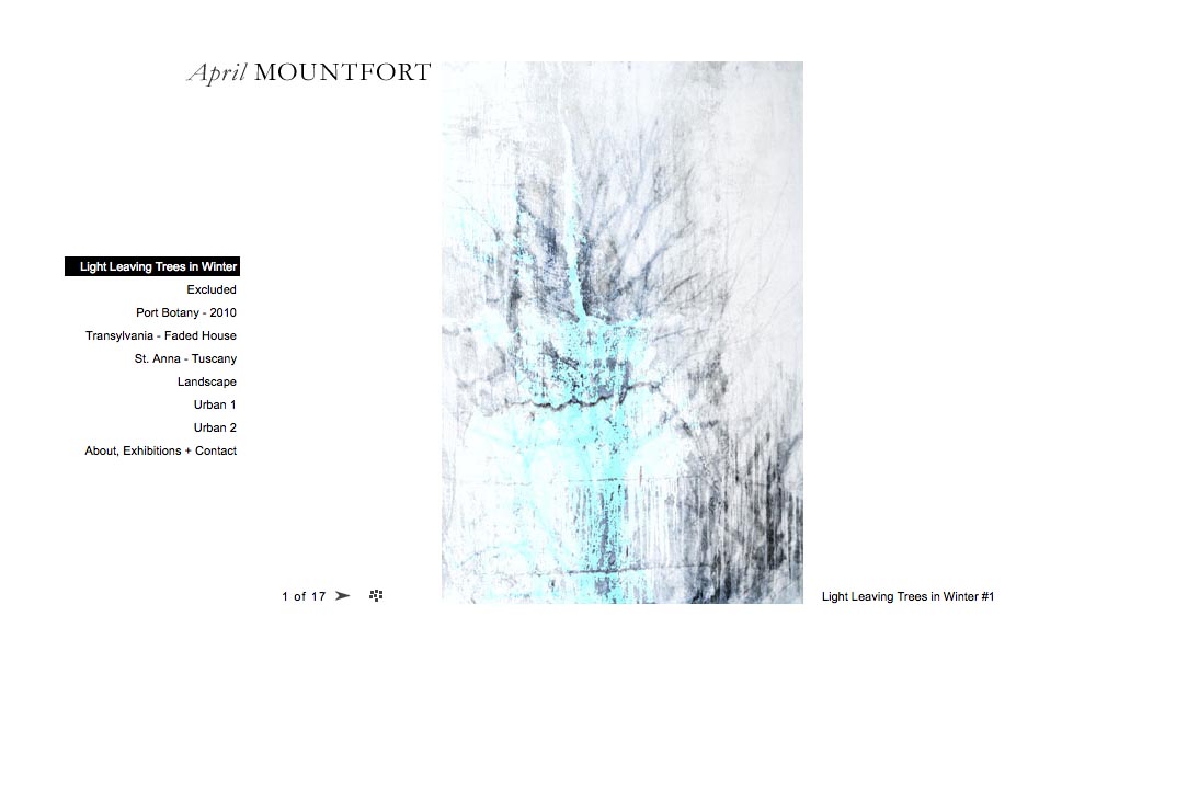 web design for a photographic artist - single artwork page from light leaving trees portfolio