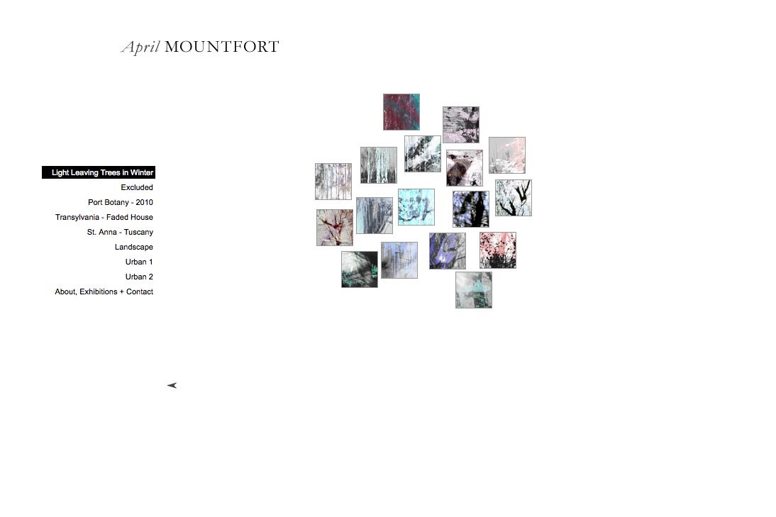 web design for a photographic artist - thumbnails page for light leaving trees portfolio