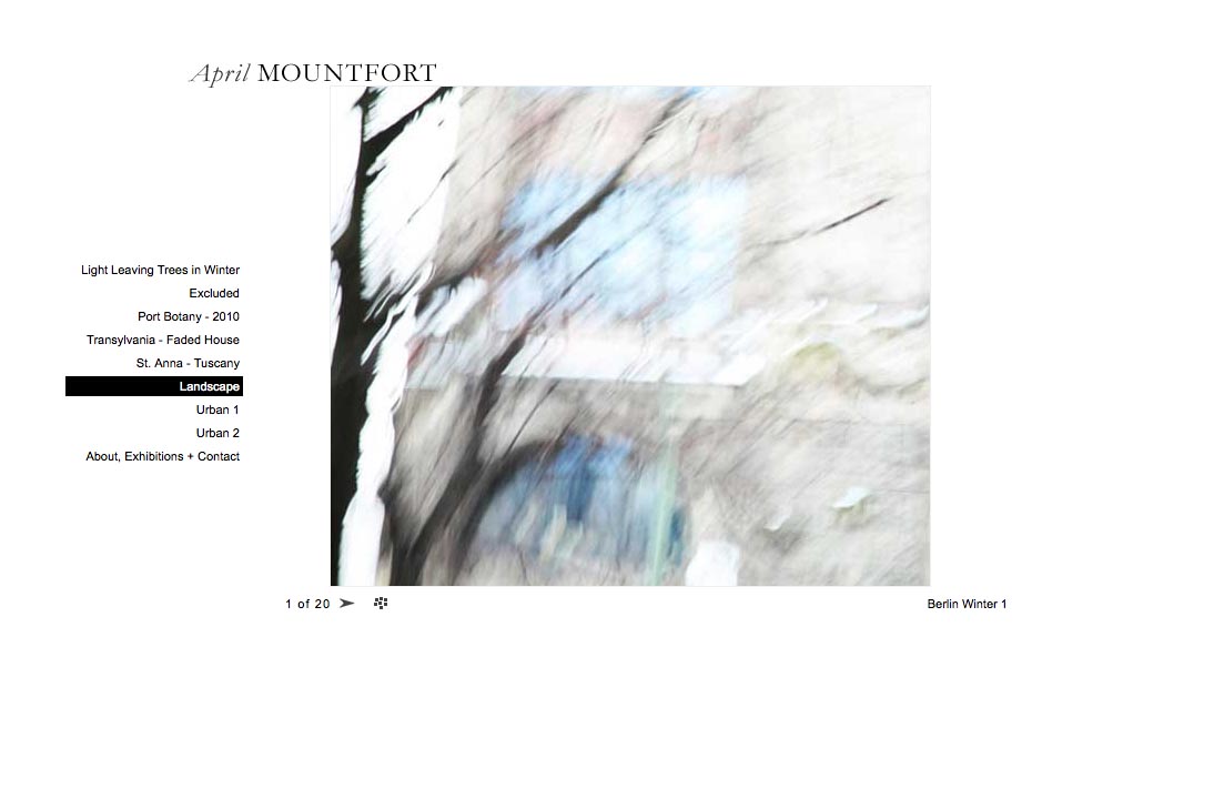 web design for a photographic artist - single artwork page from landscape portfolio