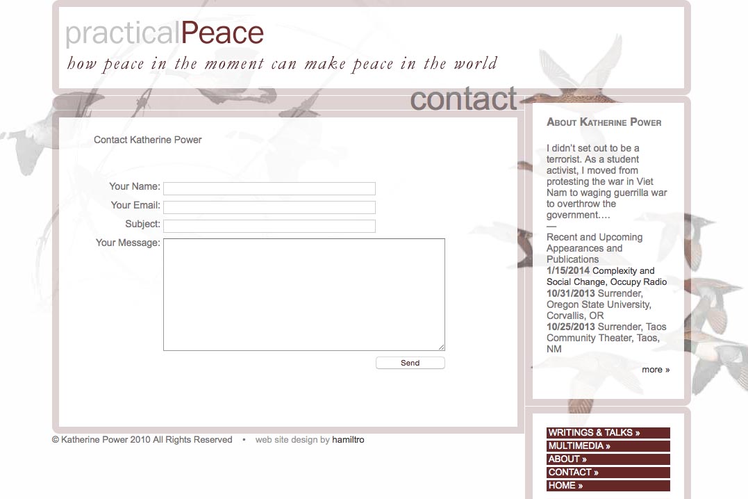 web design for an activist and blogger - contact page