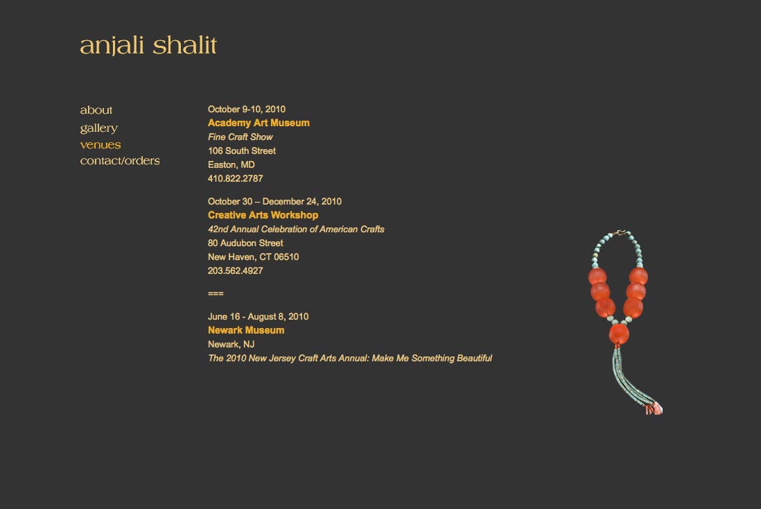 web design for a jeweler - Anjali Shalit - venues page