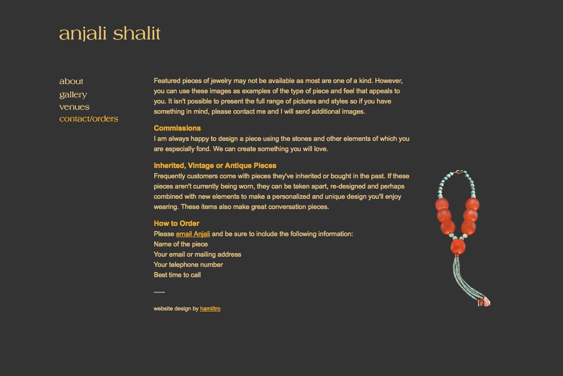 web design for a jeweler - Anjali Shalit - contact page