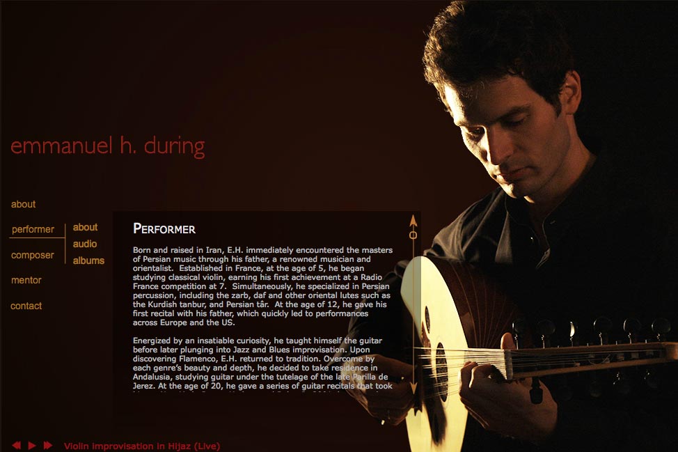 Web design for a global composer & musician - performance page 2