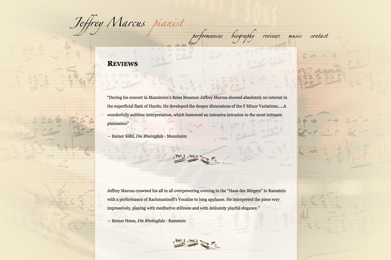 web design for a world-renowned classical pianist - reviews page