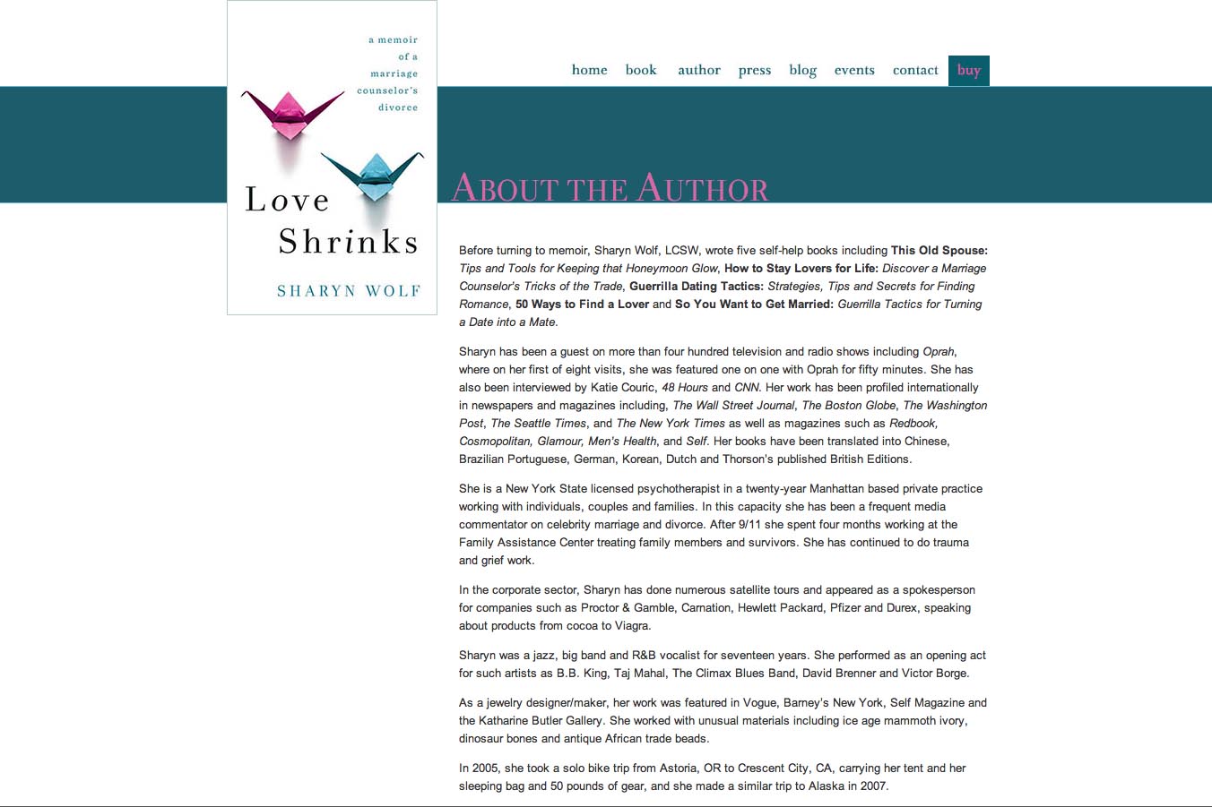 web design for a book by a relationships therapist - about the author page