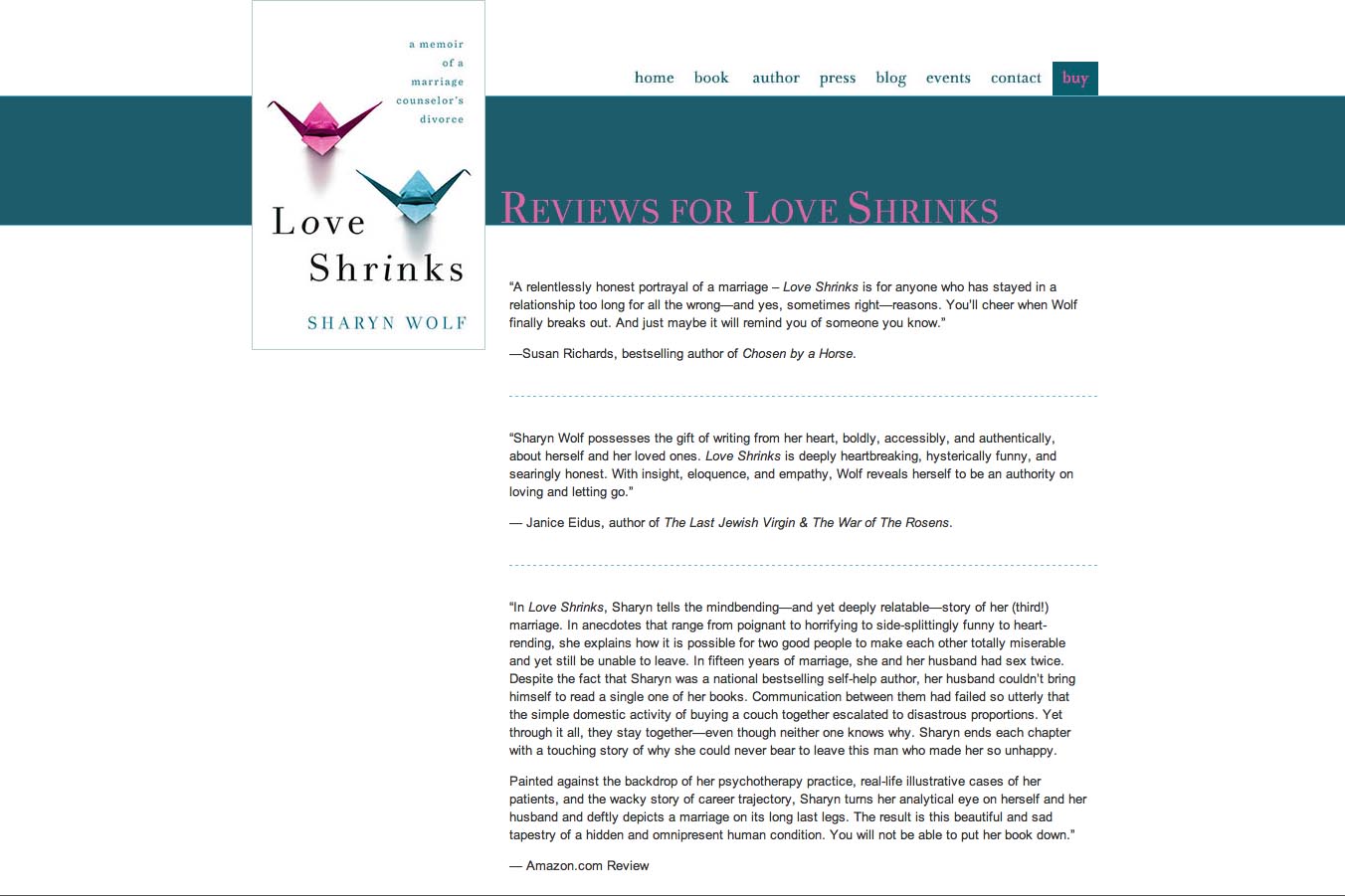 web design for a book by a relationships therapist - reviews page