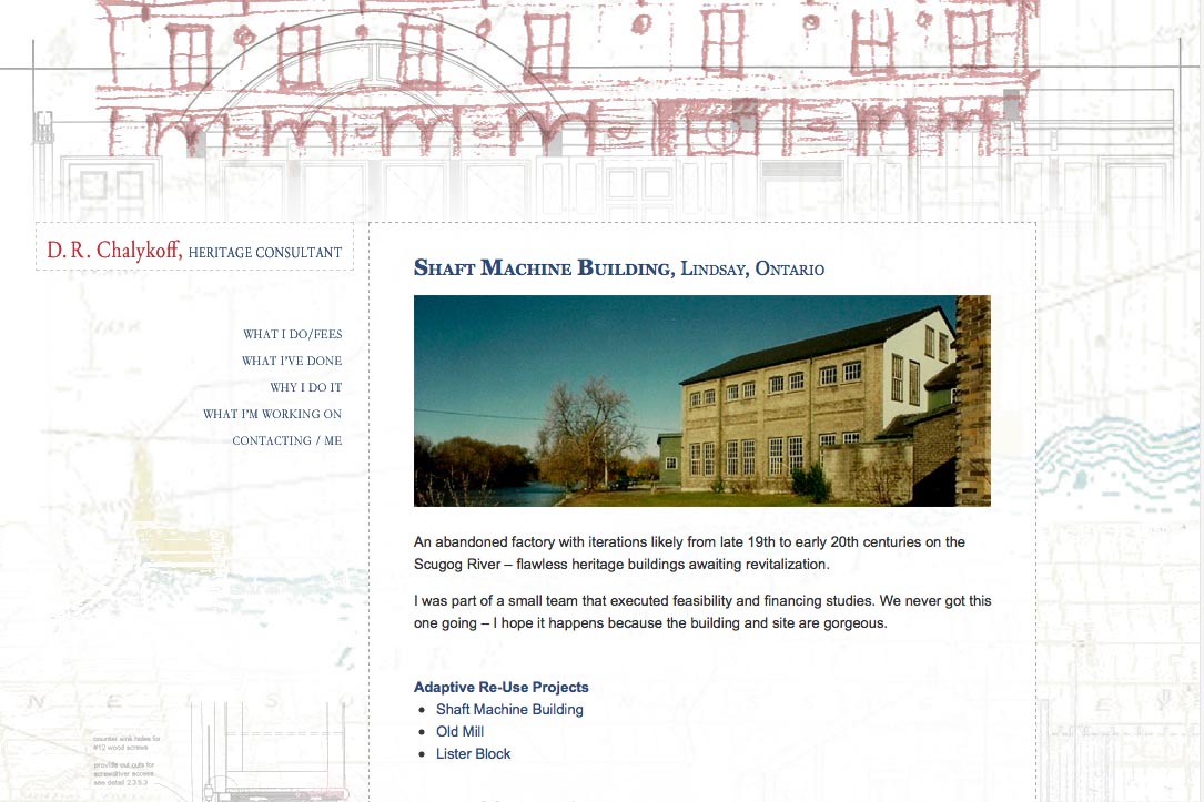 web design for an architectural heritage consultant - what I do example page