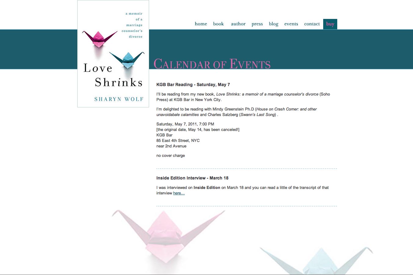 web design for a book by a relationships therapist - events page