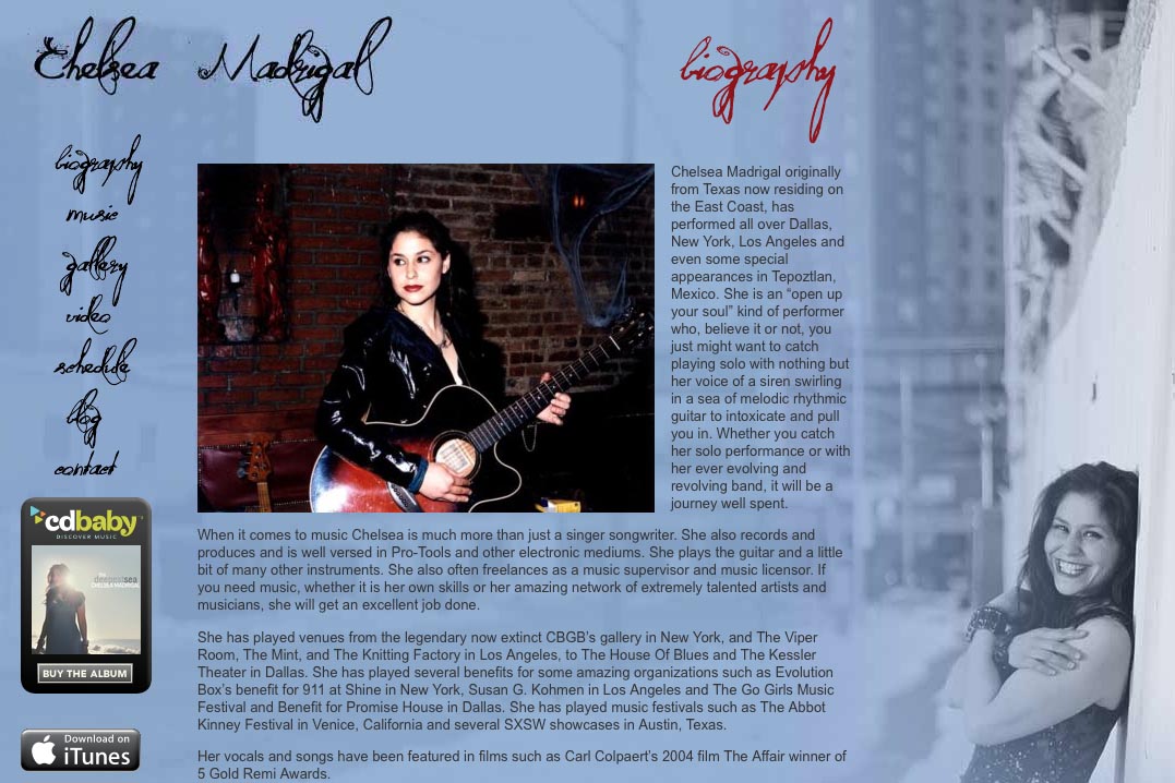 web design for a singer-songwriter - biography