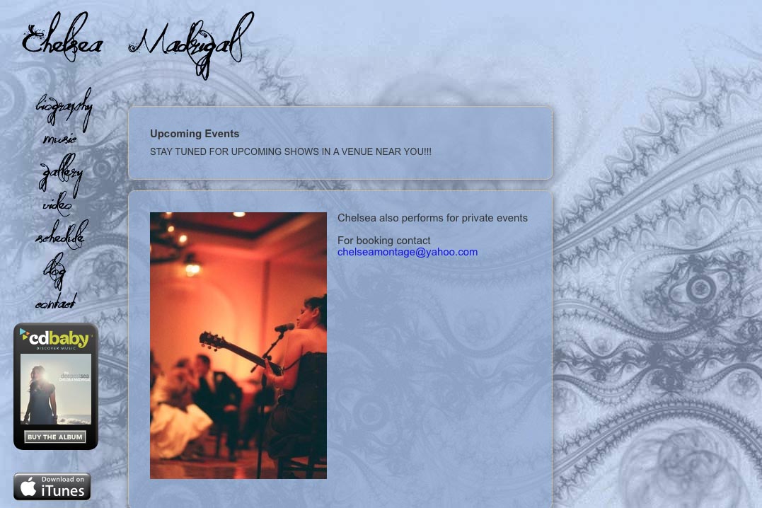 web design for a singer-songwriter - schedule page