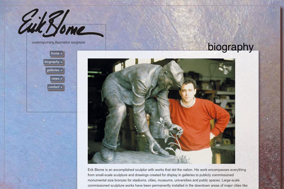 web design for a figurative sculptor - biography page