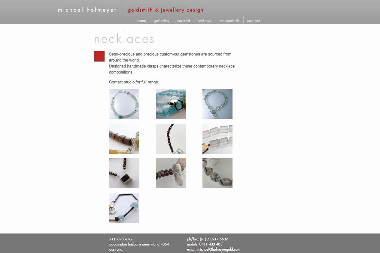 web design for an artisanal jeweler - necklaces index page