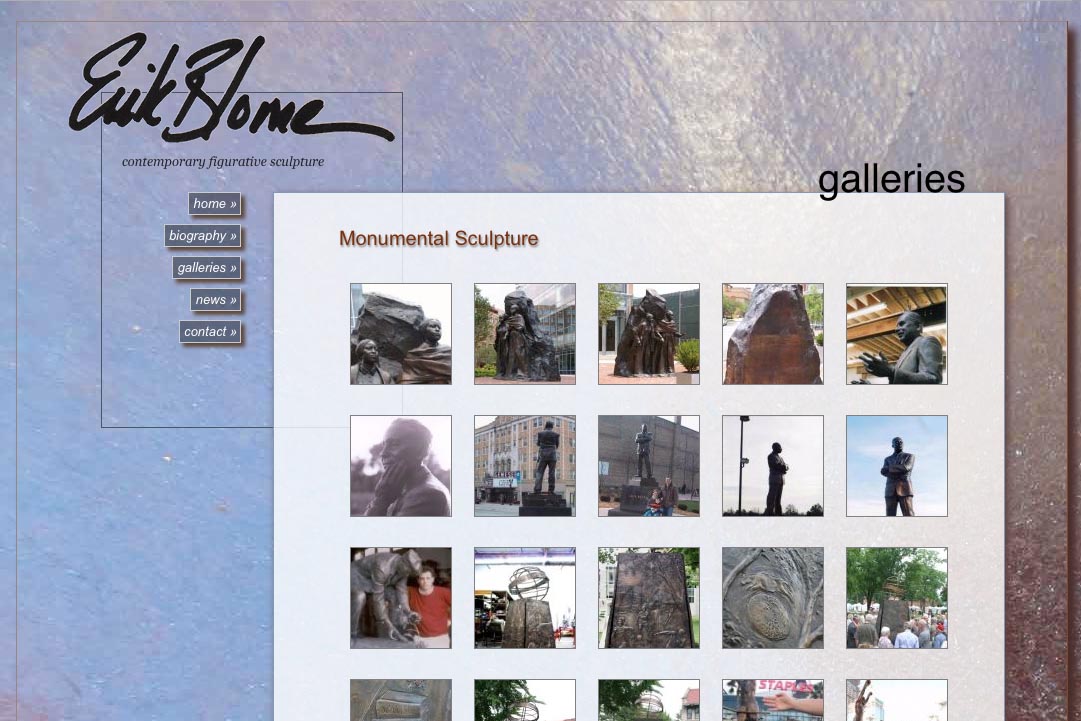 web design for a figurative sculptor - galleries thumbnails page 1