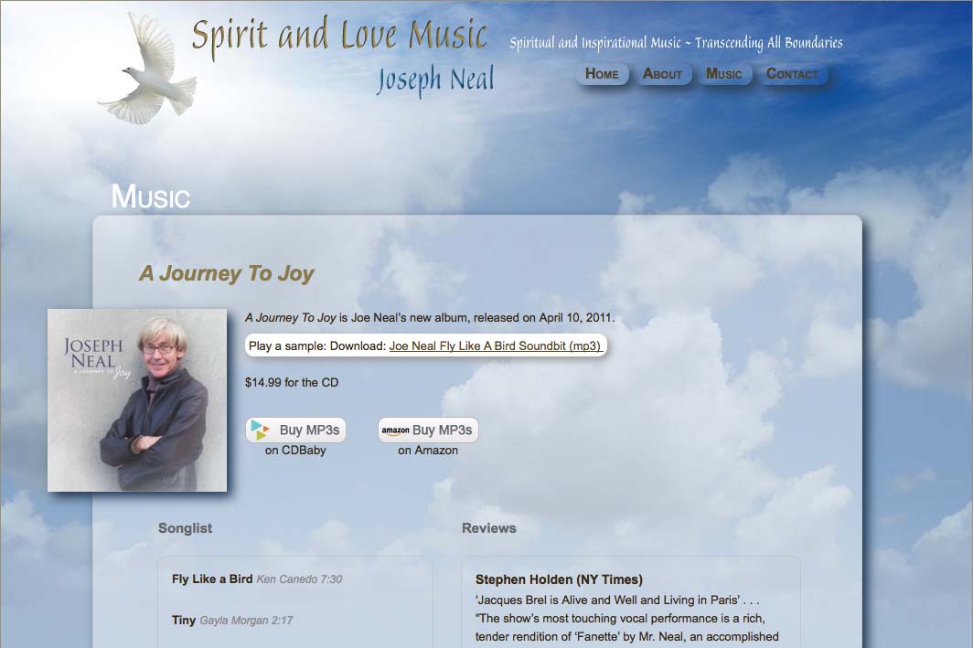 web design for an inspirational singer - music page