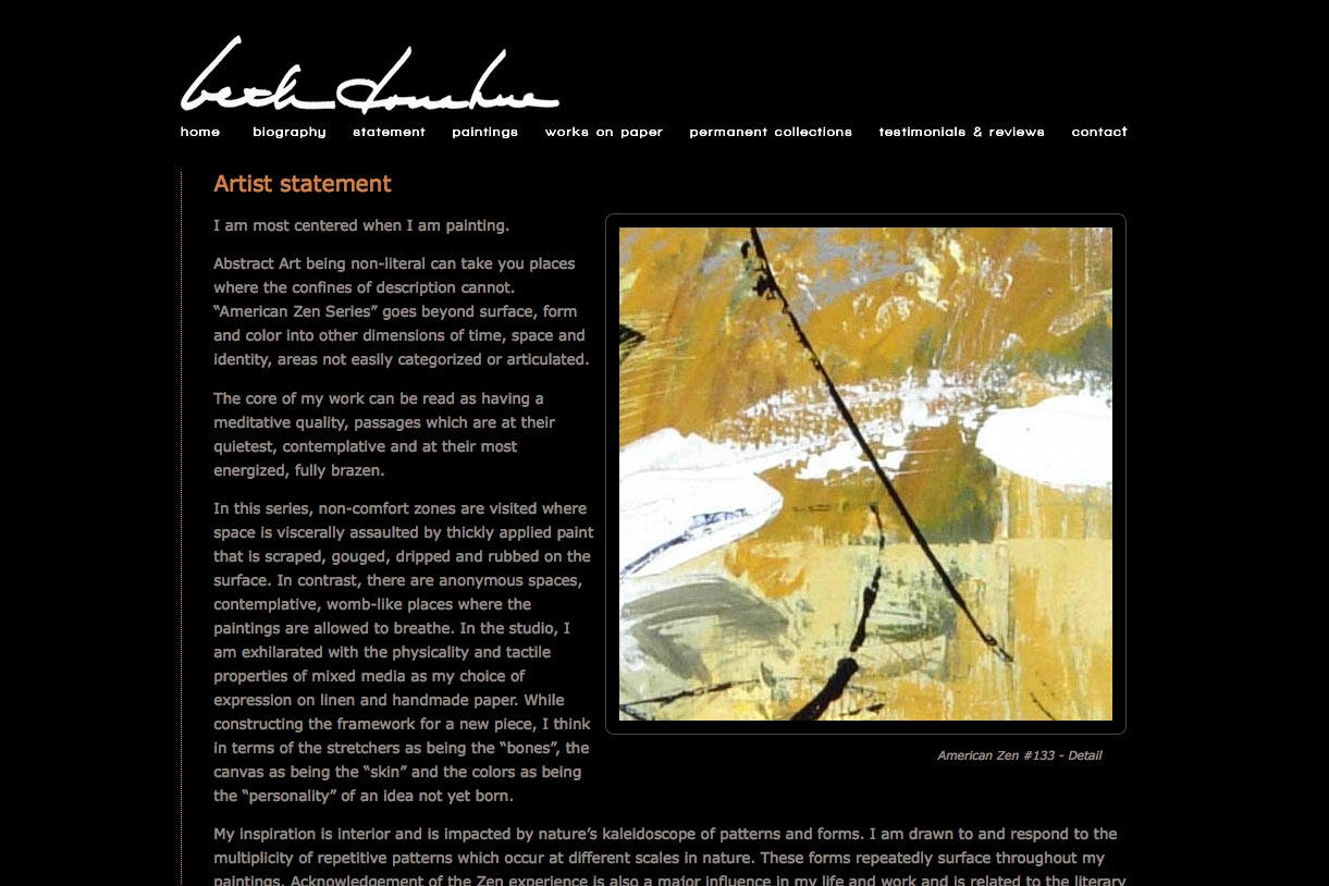 web design for an abstract artist - statement page