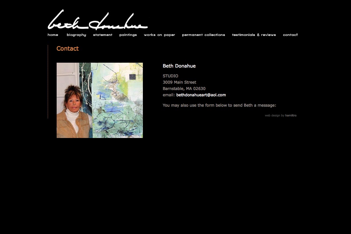 web design for an abstract artist - contact page