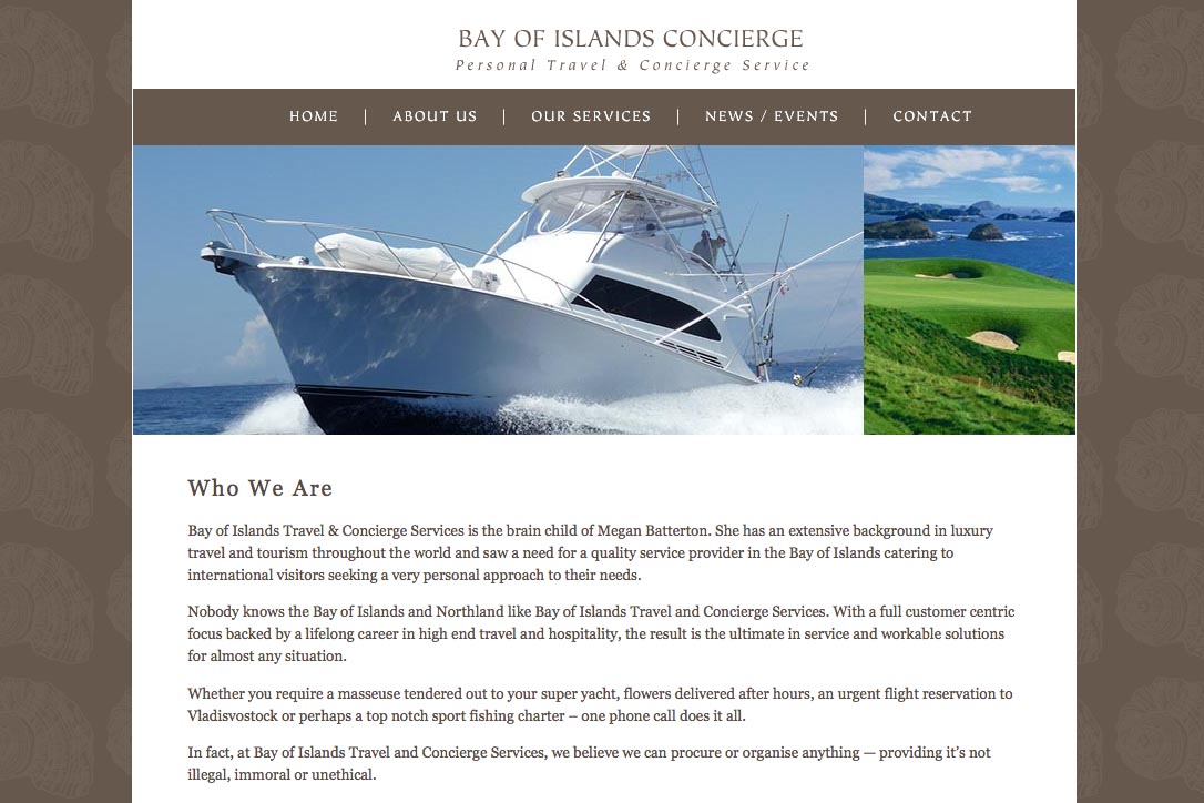 web design for a New Zealand tourist services company - about page