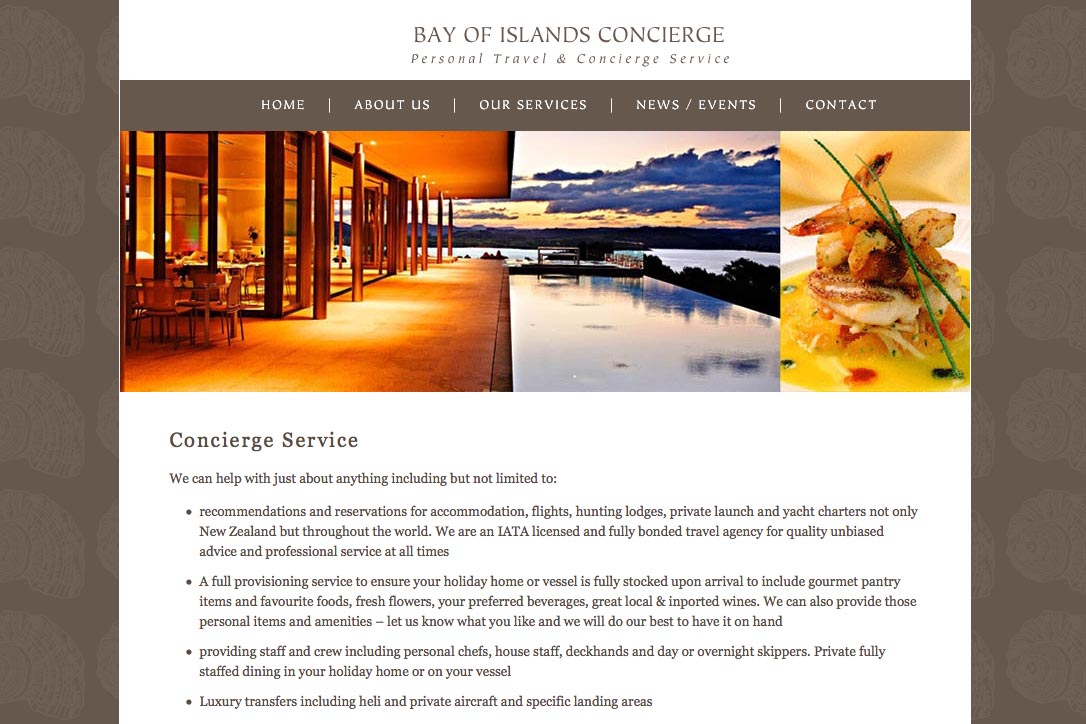 web design for a New Zealand tourist services company - services page