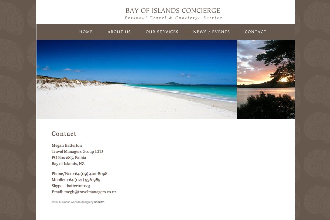 web design for a New Zealand tourist services company - contact